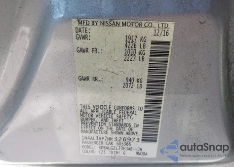 2017 Nissan Altima 2.5 S из США, поврежденный, VIN 1N4AL3AP7HN326973